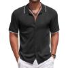 COOFANDY Mens Knit Polo Shirts Button Down Short Sleeve Shirt Summer Casual Beach Vacation Tops(Black)