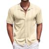 COOFANDY Mens Knit Polo Shirts Button Down Short Sleeve Shirt Summer Casual Beach Vacation Tops(Cream)