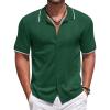 COOFANDY Mens Knit Polo Shirts Button Down Short Sleeve Shirt Summer Casual Beach Vacation Tops(Dark Green)