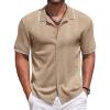 COOFANDY Mens Knit Polo Shirts Button Down Short Sleeve Shirt Summer Casual Beach Vacation Tops(Khaki)