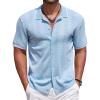 COOFANDY Mens Knit Polo Shirts Button Down Short Sleeve Shirt Summer Casual Beach Vacation Tops(Light Blue)