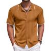 COOFANDY Mens Knit Polo Shirts Button Down Short Sleeve Shirt Summer Casual Beach Vacation Tops(Light Brown)
