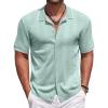 COOFANDY Mens Knit Polo Shirts Button Down Short Sleeve Shirt Summer Casual Beach Vacation Tops(Light Green)