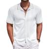 COOFANDY Mens Knit Polo Shirts Button Down Short Sleeve Shirt Summer Casual Beach Vacation Tops(White)