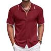 COOFANDY Mens Knit Polo Shirts Button Down Short Sleeve Shirt Summer Casual Beach Vacation Tops(Wine Red)