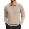 COOFANDY Mens Knit Polo Shirts Casual Long Sleeve Classic Polo Shirts Button Down Golf Shirts(Apricot)