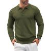 COOFANDY Mens Knit Polo Shirts Casual Long Sleeve Classic Polo Shirts Button Down Golf Shirts(Army Green)