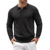 COOFANDY Mens Knit Polo Shirts Casual Long Sleeve Classic Polo Shirts Button Down Golf Shirts(Black)