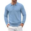 COOFANDY Mens Knit Polo Shirts Casual Long Sleeve Classic Polo Shirts Button Down Golf Shirts(Blue)