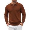 COOFANDY Mens Knit Polo Shirts Casual Long Sleeve Classic Polo Shirts Button Down Golf Shirts(Brown)