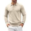 COOFANDY Mens Knit Polo Shirts Casual Long Sleeve Classic Polo Shirts Button Down Golf Shirts(Cream)