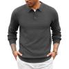 COOFANDY Mens Knit Polo Shirts Casual Long Sleeve Classic Polo Shirts Button Down Golf Shirts(Dark Gray)