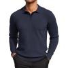 COOFANDY Mens Knit Polo Shirts Casual Long Sleeve Classic Polo Shirts Button Down Golf Shirts(Dark Navy Blue)