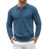 COOFANDY Mens Knit Polo Shirts Casual Long Sleeve Classic Polo Shirts Button Down Golf Shirts(Denim Blue)