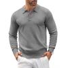 COOFANDY Mens Knit Polo Shirts Casual Long Sleeve Classic Polo Shirts Button Down Golf Shirts(Grey)