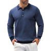 COOFANDY Mens Knit Polo Shirts Casual Long Sleeve Classic Polo Shirts Button Down Golf Shirts(Herringbone Blue)