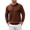 COOFANDY Mens Knit Polo Shirts Casual Long Sleeve Classic Polo Shirts Button Down Golf Shirts(Herringbone Brown)