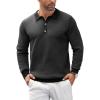 COOFANDY Mens Knit Polo Shirts Casual Long Sleeve Classic Polo Shirts Button Down Golf Shirts(Herringbone Grey)