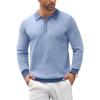 COOFANDY Mens Knit Polo Shirts Casual Long Sleeve Classic Polo Shirts Button Down Golf Shirts(Herringbone Light Blue)