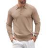 COOFANDY Mens Knit Polo Shirts Casual Long Sleeve Classic Polo Shirts Button Down Golf Shirts(Khaki)