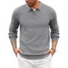 COOFANDY Mens Knit Polo Shirts Casual Long Sleeve Classic Polo Shirts Button Down Golf Shirts(Medium Grey)