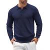 COOFANDY Mens Knit Polo Shirts Casual Long Sleeve Classic Polo Shirts Button Down Golf Shirts(Navy Blue)