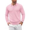 COOFANDY Mens Knit Polo Shirts Casual Long Sleeve Classic Polo Shirts Button Down Golf Shirts(Pink)