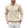 COOFANDY Mens Knit Polo Shirts Casual Long Sleeve Classic Polo Shirts Button Down Golf Shirts(Ribbed Cream)