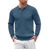 COOFANDY Mens Knit Polo Shirts Casual Long Sleeve Classic Polo Shirts Button Down Golf Shirts(Ribbed Denim Blue)