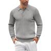 COOFANDY Mens Knit Polo Shirts Casual Long Sleeve Classic Polo Shirts Button Down Golf Shirts(Ribbed Grey)