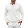 COOFANDY Mens Knit Polo Shirts Casual Long Sleeve Classic Polo Shirts Button Down Golf Shirts(White)
