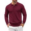 COOFANDY Mens Knit Polo Shirts Casual Long Sleeve Classic Polo Shirts Button Down Golf Shirts(Wine Red)