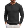 COOFANDY Mens Knit Polo Shirts Casual Long Sleeve Polo Sweater Button Down Collared Golf Shirts Black