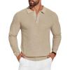 COOFANDY Mens Knit Polo Shirts Long Sleeve Sweater Casual Polo Shirts Lightweight Collared T Shirts(Khaki)