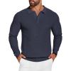 COOFANDY Mens Knit Polo Shirts Long Sleeve Sweater Casual Polo Shirts Lightweight Collared T Shirts(Navy Blue)