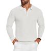 COOFANDY Mens Knit Polo Shirts Long Sleeve Sweater Casual Polo Shirts Lightweight Collared T Shirts(White)