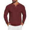 COOFANDY Mens Knit Polo Shirts Long Sleeve Sweater Casual Polo Shirts Lightweight Collared T Shirts(Wine Red)