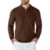 COOFANDY Mens Knit Polo Sweater Casual Long Sleeve Quarter Zip Polo Sweater Classic Golf Shirts(Brown)