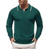 COOFANDY Mens Knit Polo Sweater Casual Long Sleeve Quarter Zip Polo Sweater Classic Golf Shirts(Green)