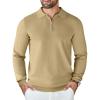 COOFANDY Mens Knit Polo Sweater Casual Long Sleeve Quarter Zip Polo Sweater Classic Golf Shirts(Khaki)