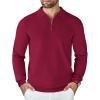 COOFANDY Mens Knit Polo Sweater Casual Long Sleeve Quarter Zip Polo Sweater Classic Golf Shirts(Wine Red)