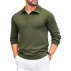 COOFANDY Mens Knit Polo Sweater Long Sleeve Polo Collared Sweaters Hidden Button Casual Pullover Sweater(Army Green)