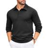 COOFANDY Mens Knit Polo Sweater Long Sleeve Polo Collared Sweaters Hidden Button Casual Pullover Sweater(Black)