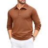 COOFANDY Mens Knit Polo Sweater Long Sleeve Polo Collared Sweaters Hidden Button Casual Pullover Sweater(Brown)