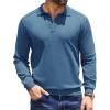 COOFANDY Mens Knit Polo Sweater Long Sleeve Polo Collared Sweaters Hidden Button Casual Pullover Sweater(Dark Blue)