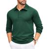 COOFANDY Mens Knit Polo Sweater Long Sleeve Polo Collared Sweaters Hidden Button Casual Pullover Sweater(Dark Green)