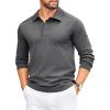 COOFANDY Mens Knit Polo Sweater Long Sleeve Polo Collared Sweaters Hidden Button Casual Pullover Sweater(Dark Grey)