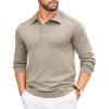 COOFANDY Mens Knit Polo Sweater Long Sleeve Polo Collared Sweaters Hidden Button Casual Pullover Sweater(Khaki)