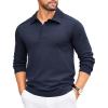 COOFANDY Mens Knit Polo Sweater Long Sleeve Polo Collared Sweaters Hidden Button Casual Pullover Sweater(Navy Blue)
