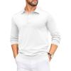 COOFANDY Mens Knit Polo Sweater Long Sleeve Polo Collared Sweaters Hidden Button Casual Pullover Sweater(White)
